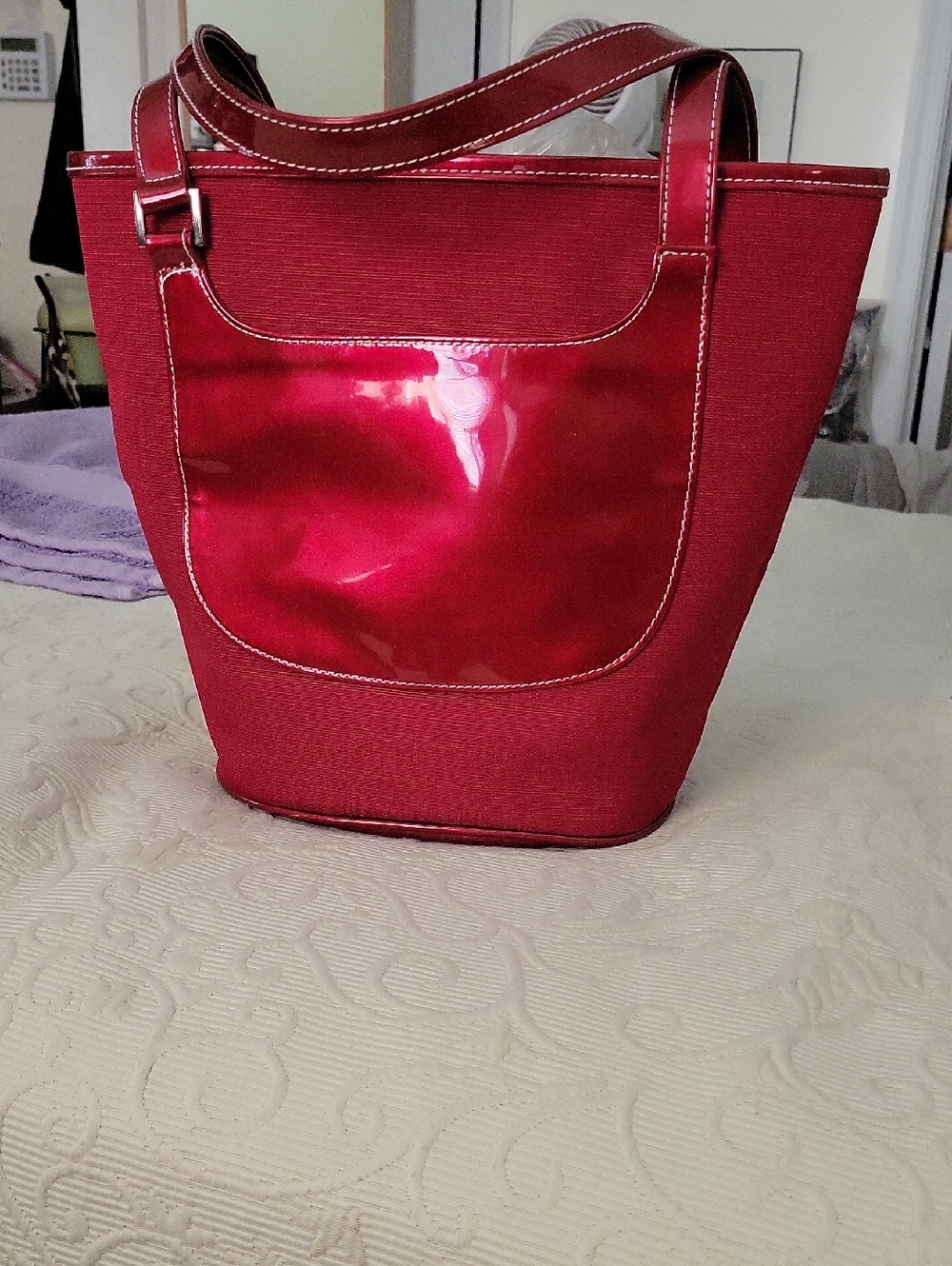Estee Lauder Red Women's Tote Bag with Glossy Front Pocket